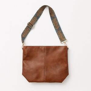 Unisex Dark Brown Tote Bag With Patterned Boho Strap